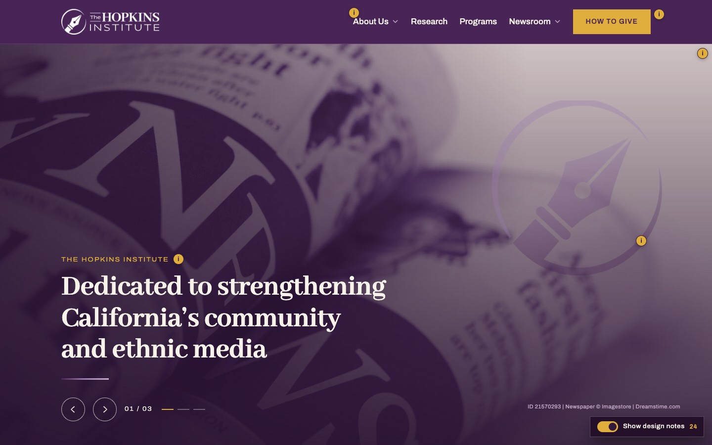 Concept A home page, upper screen