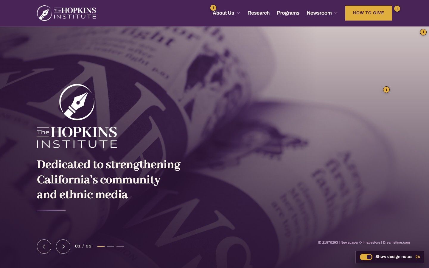 Concept B home page, upper screen